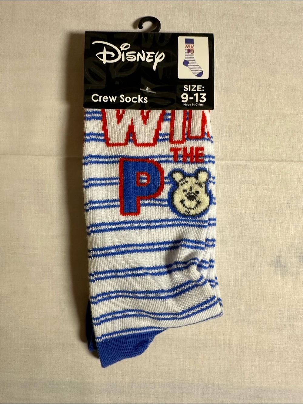 Disney Winnie The Pooh Crew Socks - White, Blue & Red Pooh Accent